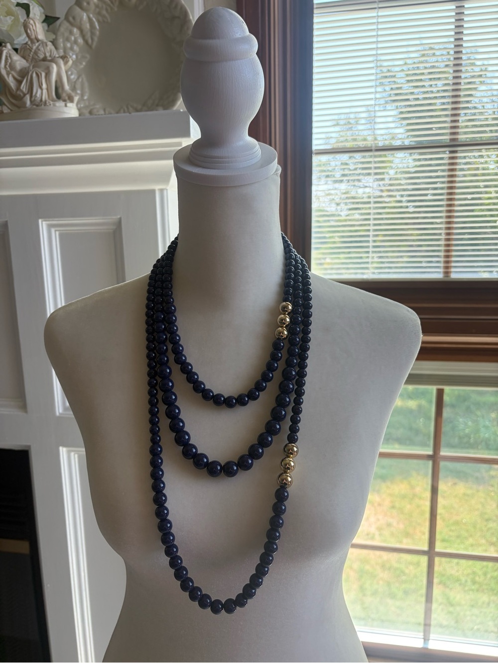 Talbots Navy Beaded Layered Necklace with Gold Accents